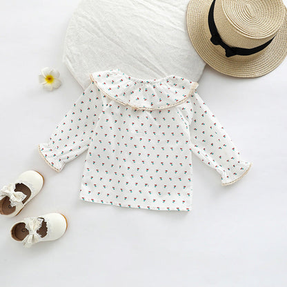 MyKids-USA® Baby Floral Pattern Ruffle Collar Design Long Sleeve Shirt