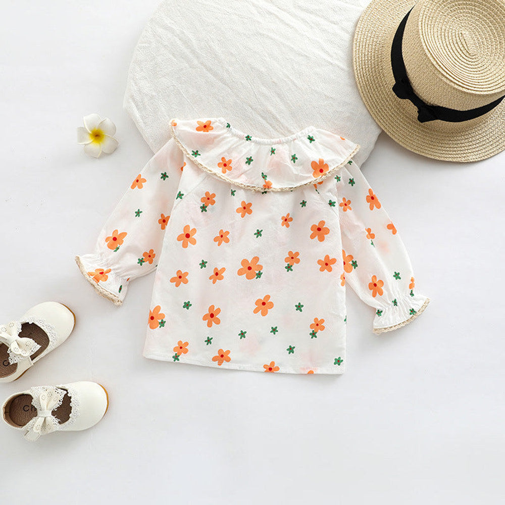 MyKids-USA® Baby Floral Pattern Ruffle Collar Design Long Sleeve Shirt