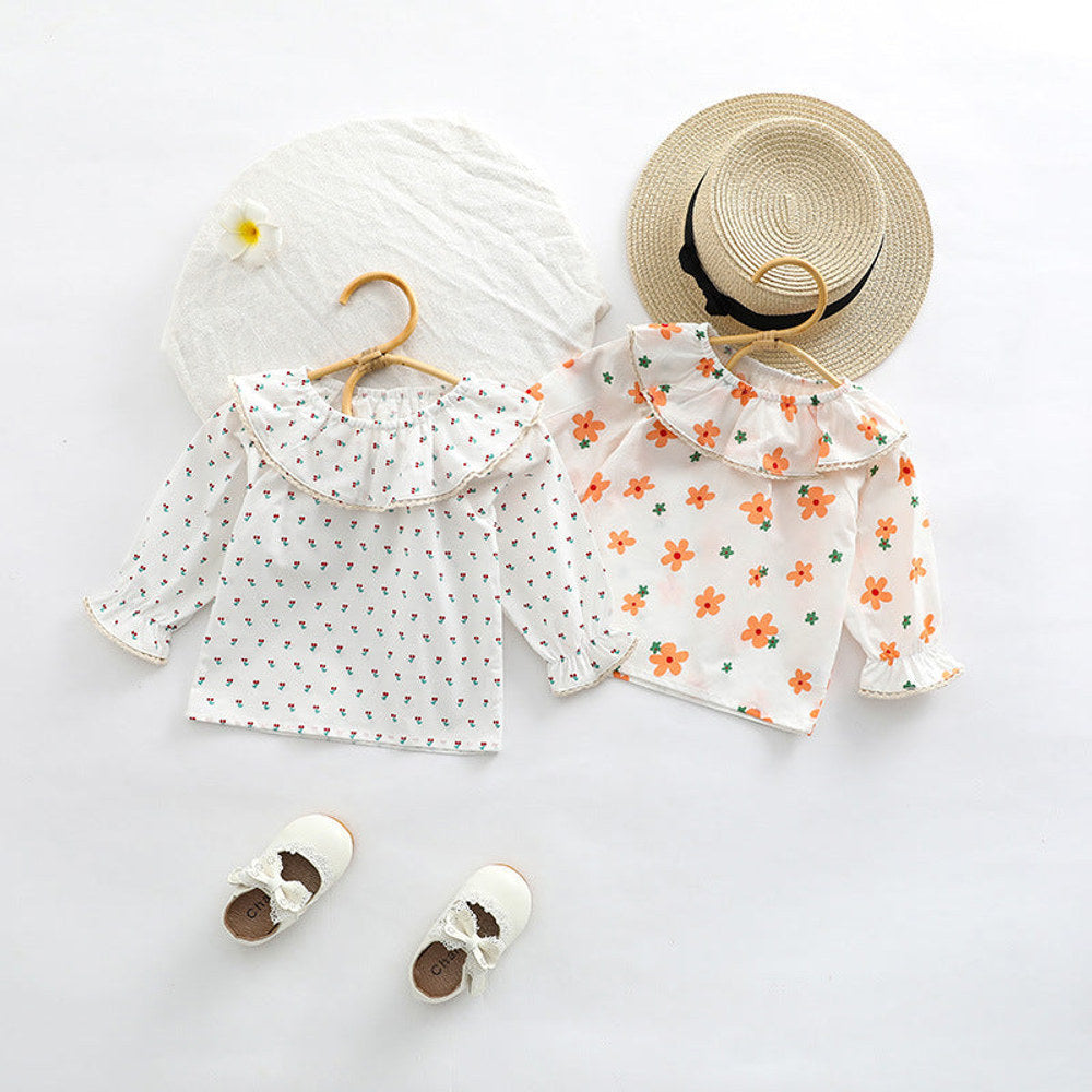 MyKids-USA® Baby Floral Pattern Ruffle Collar Design Long Sleeve Shirt