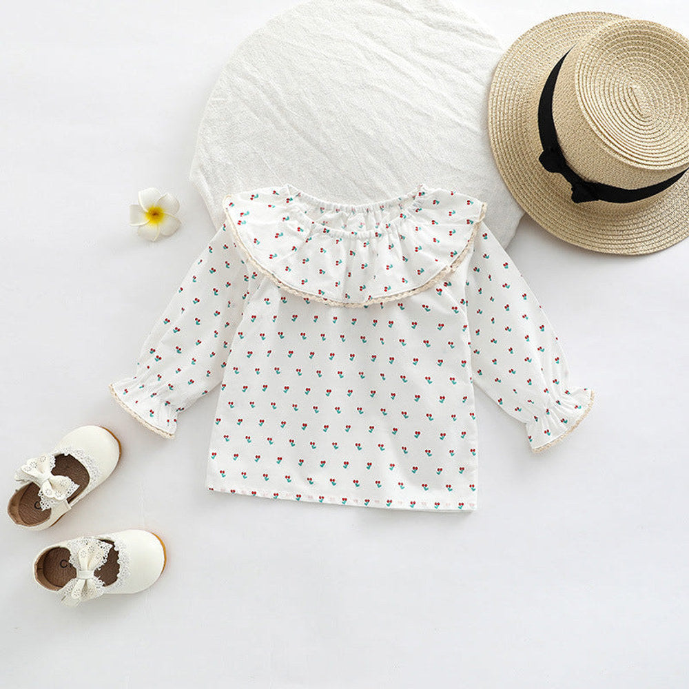 MyKids-USA® Baby Floral Pattern Ruffle Collar Design Long Sleeve Shirt