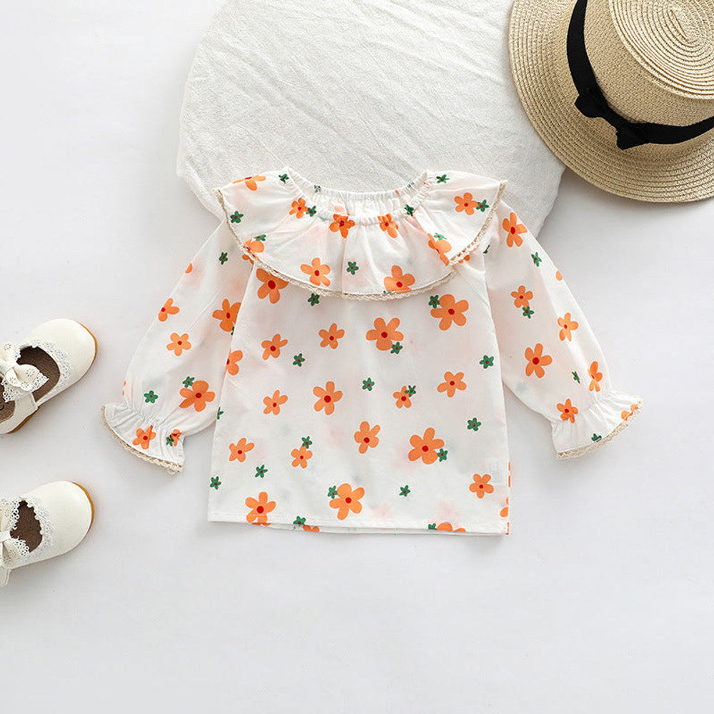 MyKids-USA® Baby Floral Pattern Ruffle Collar Design Long Sleeve Shirt