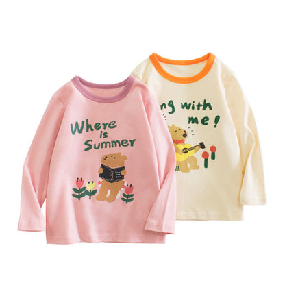 MyKids-USA® Baby Girl Cute Bear Print Pattern Simple Colorblock Collar Shirt