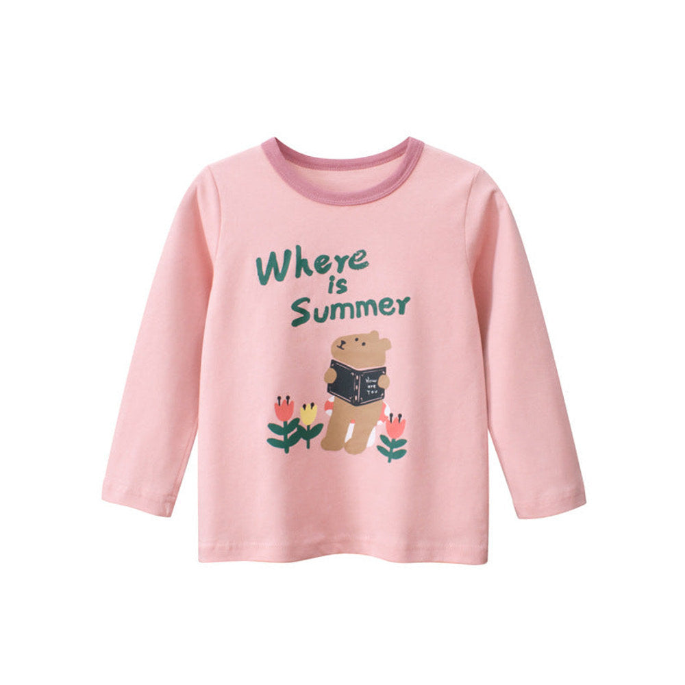 MyKids-USA® Baby Girl Cute Bear Print Pattern Simple Colorblock Collar Shirt
