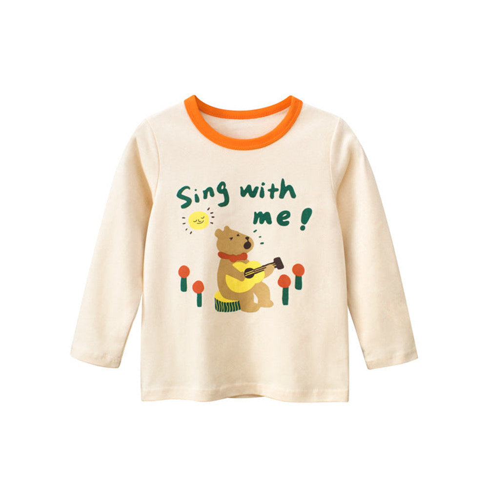 MyKids-USA® Baby Girl Cute Bear Print Pattern Simple Colorblock Collar Shirt