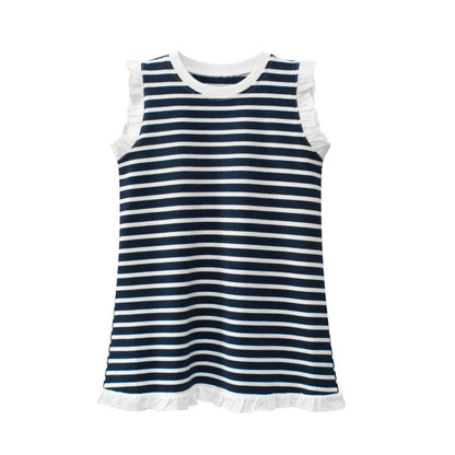 MyKids-USA® Baby Girl Classic Striped Print Ruffle Design Sleeveless Vest T-Shirt