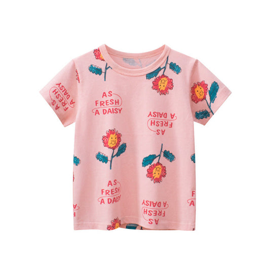 MyKids-USA® Baby Girl Floral Print Short-Sleeved Cotton Tops & T-Shirts