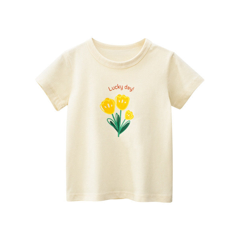 MyKids-USA® Baby Girl Floral Print Solid Color O-Neck Short Sleeved T-Shirt