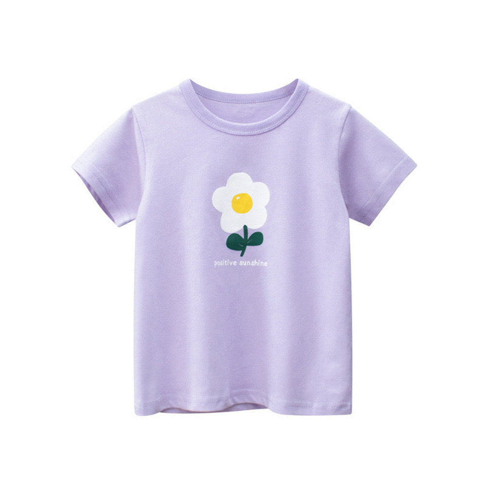 MyKids-USA® Baby Girl Floral Print Solid Color O-Neck Short Sleeved T-Shirt