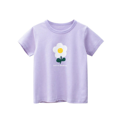 MyKids-USA® Baby Girl Floral Print Solid Color O-Neck Short Sleeved T-Shirt