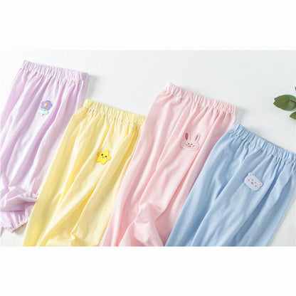 MyKids-USA® Baby Pattern Embroidery Solid Color Wide-Leg Long Pants With Pockets