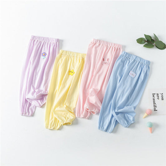 MyKids-USA® Baby Pattern Embroidery Solid Color Wide-Leg Long Pants With Pockets