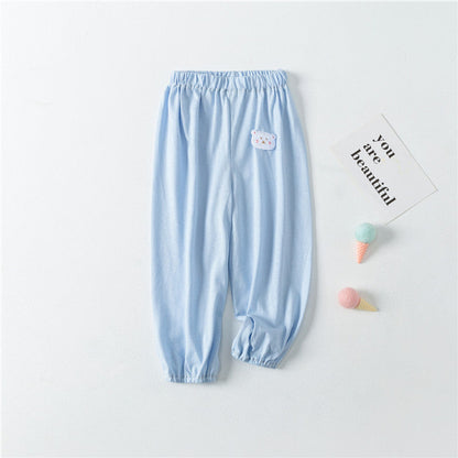 MyKids-USA® Baby Pattern Embroidery Solid Color Wide-Leg Long Pants With Pockets