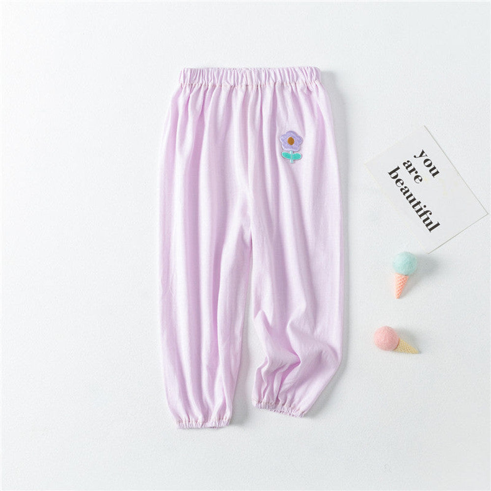 MyKids-USA® Baby Pattern Embroidery Solid Color Wide-Leg Long Pants With Pockets