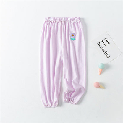 MyKids-USA® Baby Pattern Embroidery Solid Color Wide-Leg Long Pants With Pockets