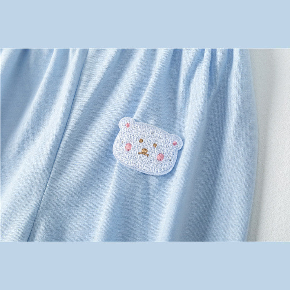 MyKids-USA® Baby Pattern Embroidery Solid Color Wide-Leg Long Pants With Pockets