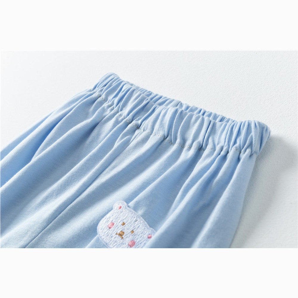 MyKids-USA® Baby Pattern Embroidery Solid Color Wide-Leg Long Pants With Pockets