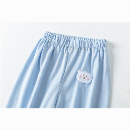 MyKids-USA® Baby Pattern Embroidery Solid Color Wide-Leg Long Pants With Pockets