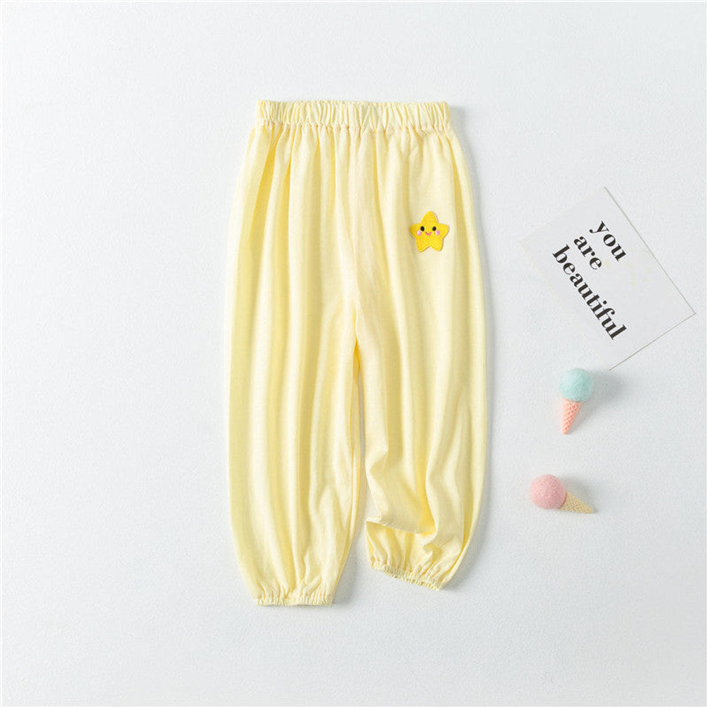 MyKids-USA® Baby Pattern Embroidery Solid Color Wide-Leg Long Pants With Pockets