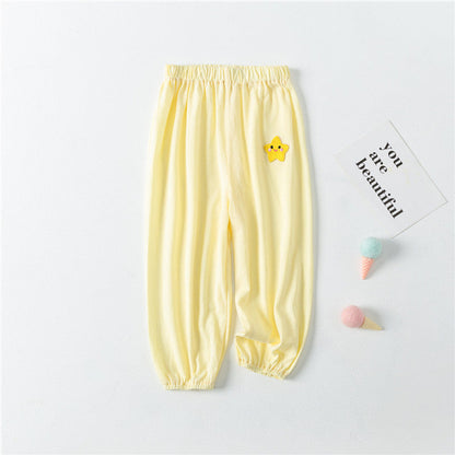 MyKids-USA® Baby Pattern Embroidery Solid Color Wide-Leg Long Pants With Pockets