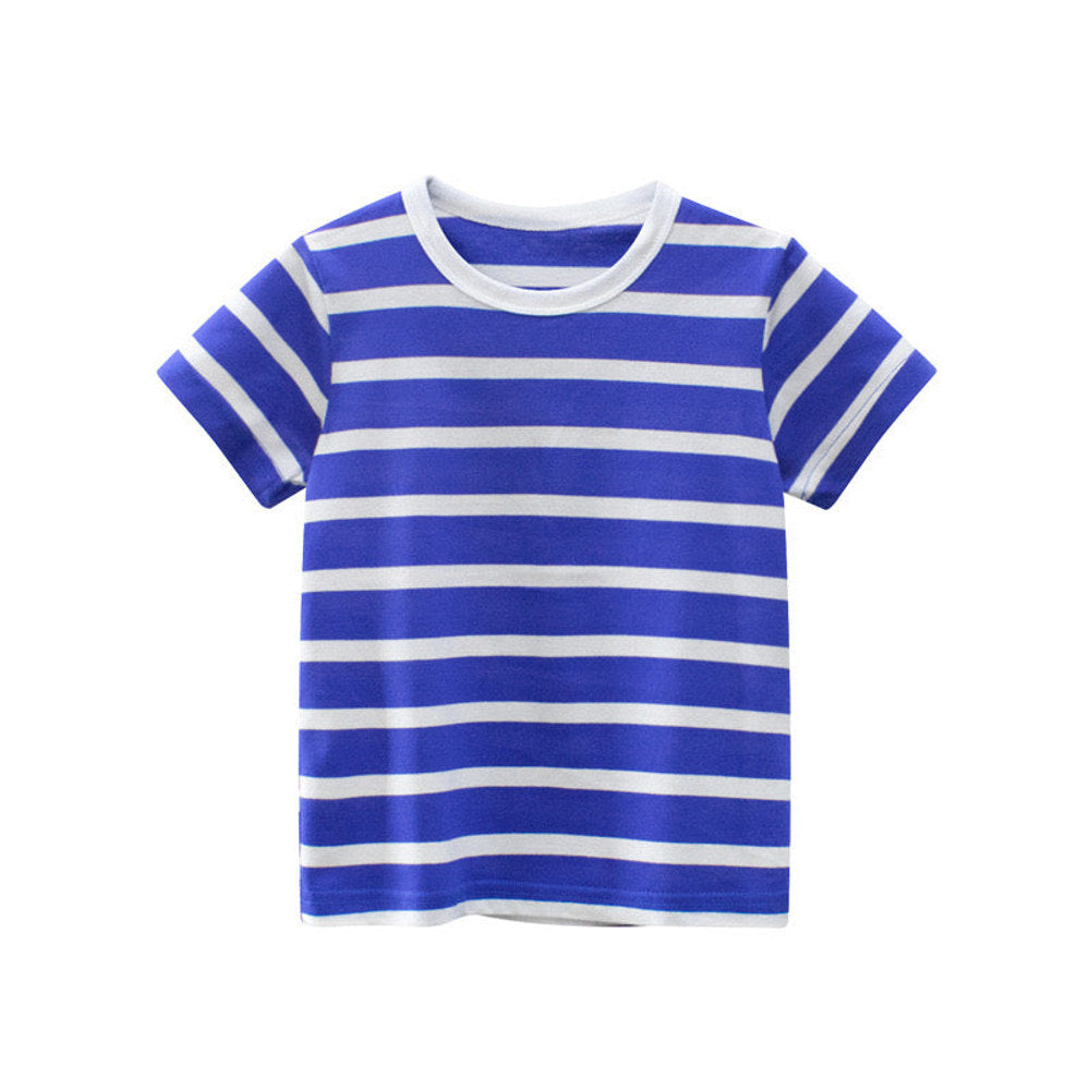 MyKids-USA® Baby Boy And Girl Striped Print Color Matching Design Short-Sleeved T-Shirt In