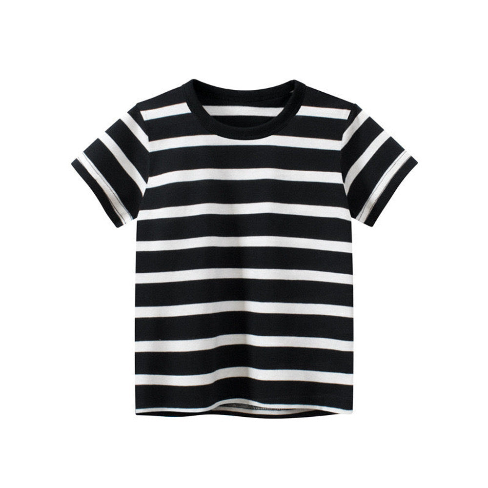 MyKids-USA® Baby Boy And Girl Striped Print Color Matching Design Short-Sleeved T-Shirt In