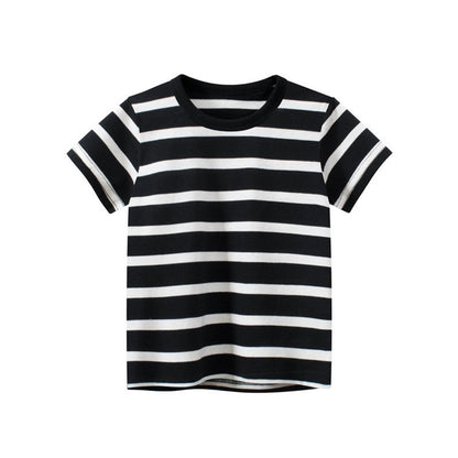MyKids-USA® Baby Boy And Girl Striped Print Color Matching Design Short-Sleeved T-Shirt In
