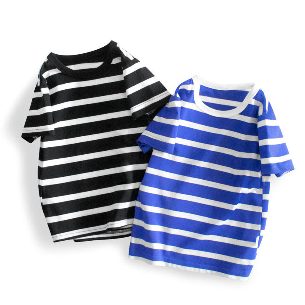 MyKids-USA® Baby Boy And Girl Striped Print Color Matching Design Short-Sleeved T-Shirt In