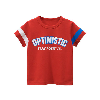 MyKids-USA® Baby Boy Letters Print Color Matching Design Short-Sleeved Novelty T-Shirt