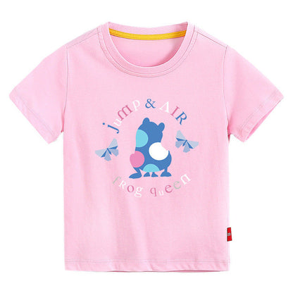 MyKids-USA® Baby Colorful Frog Print Pattern Short-Sleeved Round Collar Casual T-Shirt