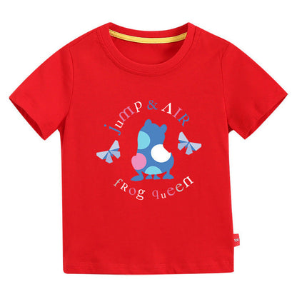 MyKids-USA® Baby Colorful Frog Print Pattern Short-Sleeved Round Collar Casual T-Shirt