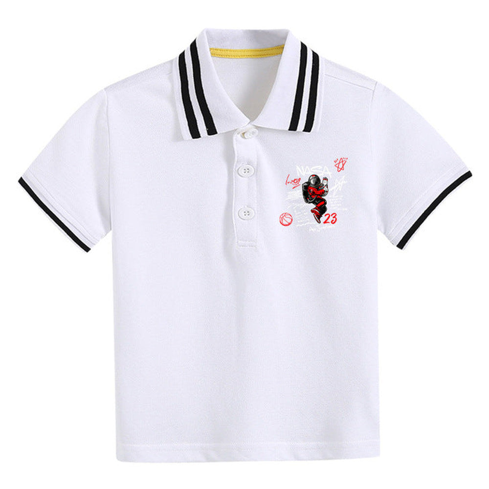 MyKids-USA® Baby Boy Hip Hop Astronaut Print Polo Collar Preppy Style Short-Sleeved Tee Shirt With Button