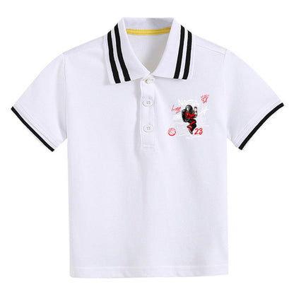 MyKids-USA® Baby Boy Hip Hop Astronaut Print Polo Collar Preppy Style Short-Sleeved Tee Shirt With Button