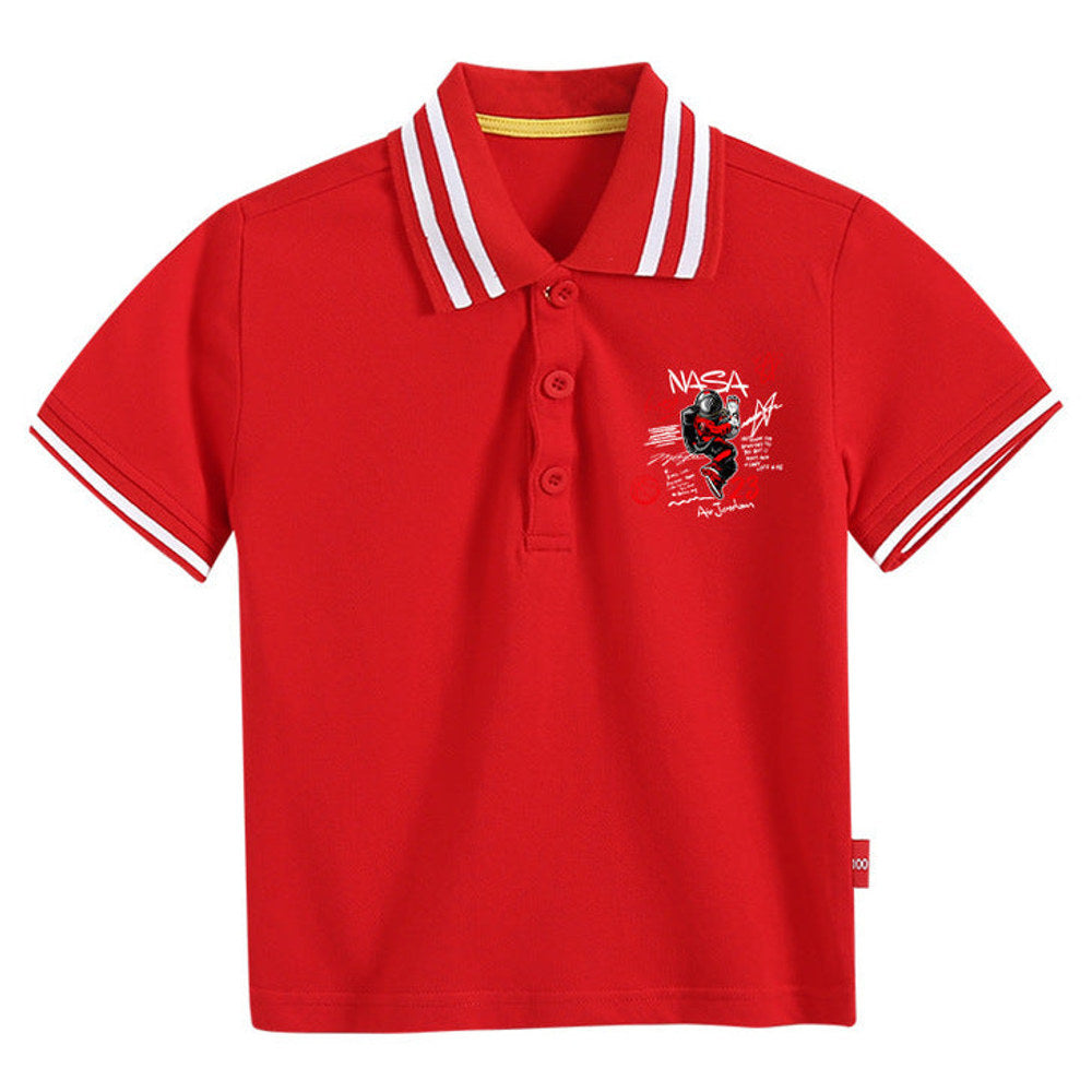 MyKids-USA® Baby Boy Hip Hop Astronaut Print Polo Collar Preppy Style Short-Sleeved Tee Shirt With Button