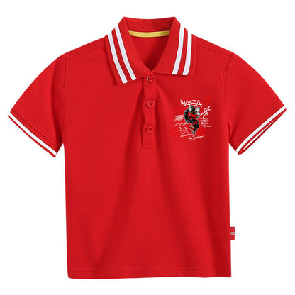MyKids-USA® Baby Boy Hip Hop Astronaut Print Polo Collar Preppy Style Short-Sleeved Tee Shirt With Button