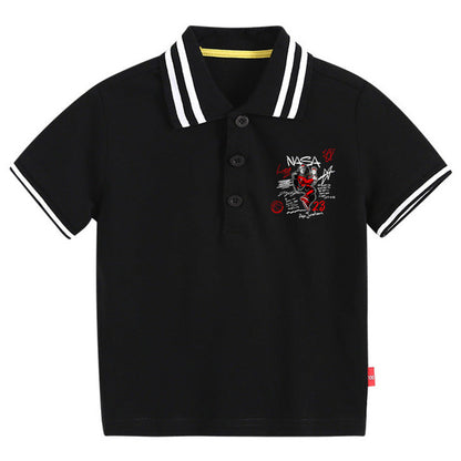 MyKids-USA® Baby Boy Hip Hop Astronaut Print Polo Collar Preppy Style Short-Sleeved Tee Shirt With Button