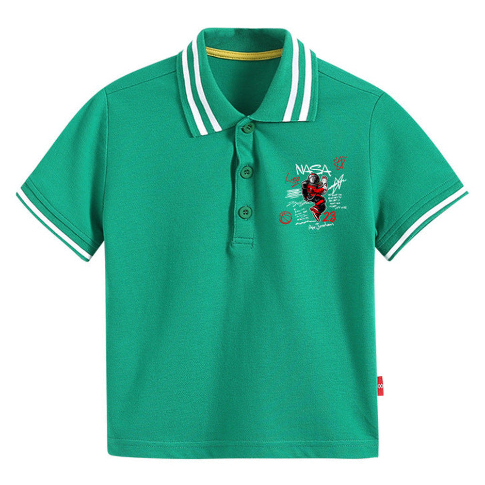 MyKids-USA® Baby Boy Hip Hop Astronaut Print Polo Collar Preppy Style Short-Sleeved Tee Shirt With Button