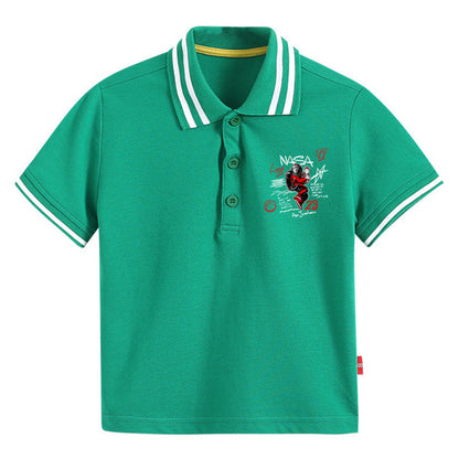 MyKids-USA® Baby Boy Hip Hop Astronaut Print Polo Collar Preppy Style Short-Sleeved Tee Shirt With Button