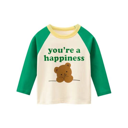 MyKids-USA® Baby Boys Girls Print Pattern Color Patchwork Design Round Neck Long Sleeved Tops In