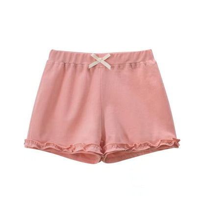 MyKids-USA® Baby Girl Solid Color Lace Design Bow Decoration Pants In Outfit Wearing