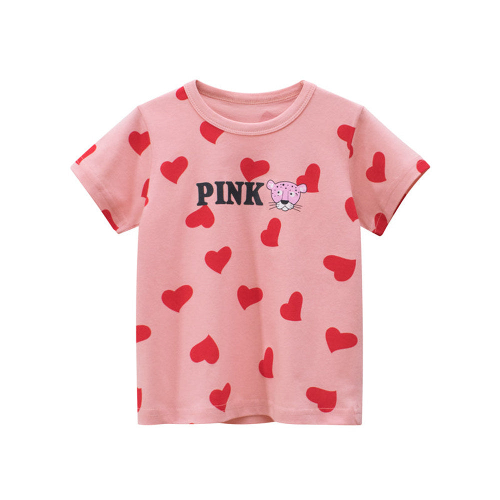 MyKids-USA® Baby Girls Heart Print Round Collar Short-Sleeved Tee Shirts