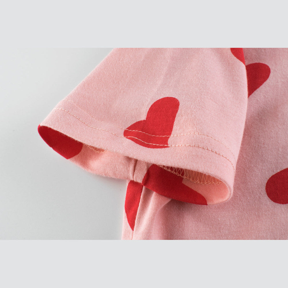 MyKids-USA® Baby Girls Heart Print Round Collar Short-Sleeved Tee Shirts