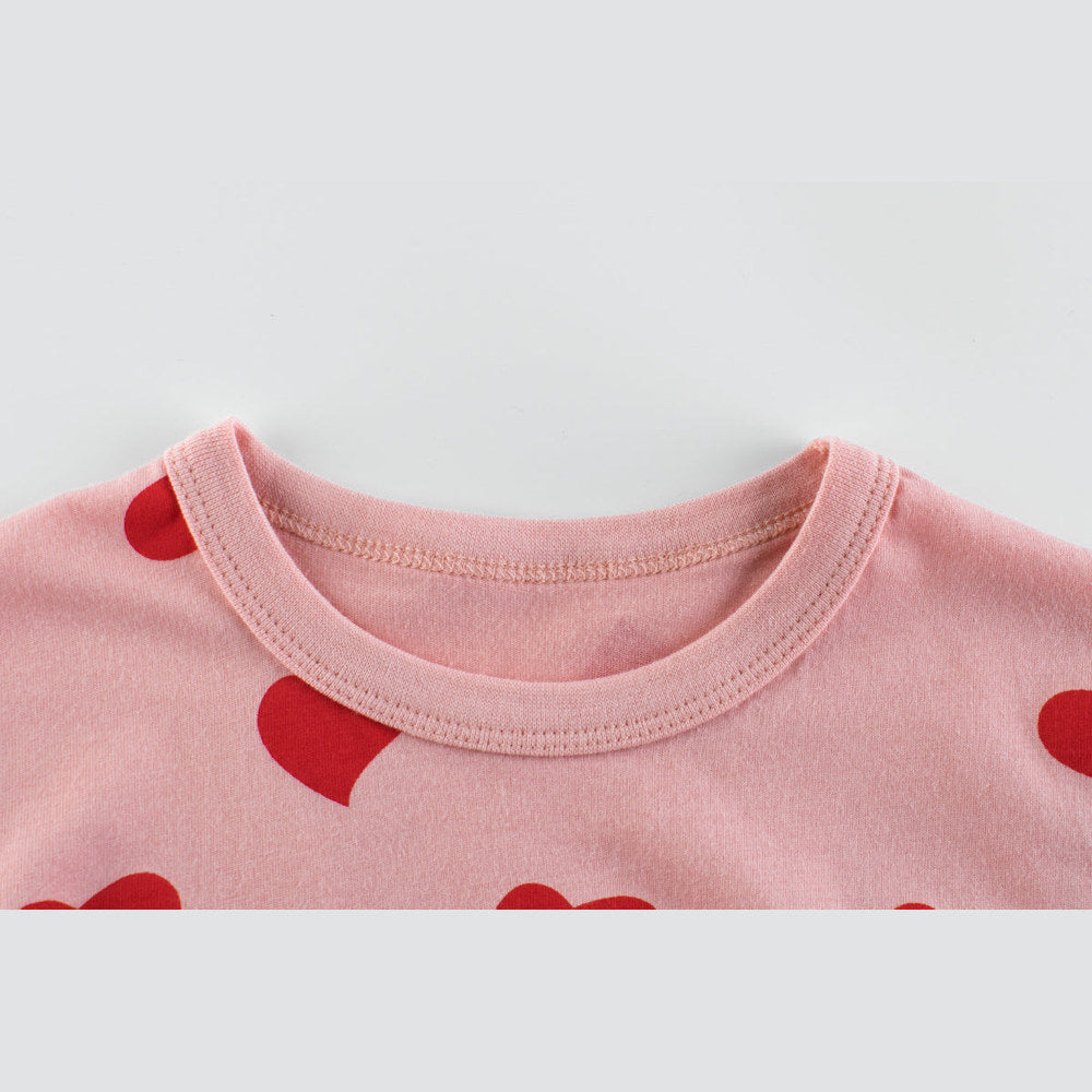 MyKids-USA® Baby Girls Heart Print Round Collar Short-Sleeved Tee Shirts