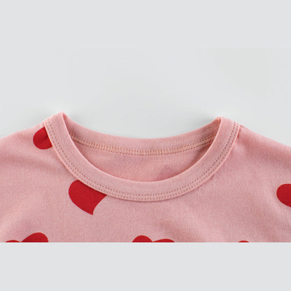 MyKids-USA® Baby Girls Heart Print Round Collar Short-Sleeved Tee Shirts