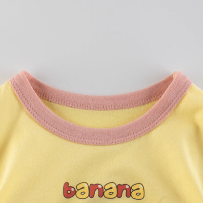 MyKids-USA® Girl Apple Banana Pear With Doll Print Round-Collar Short-Sleeved Shirt
