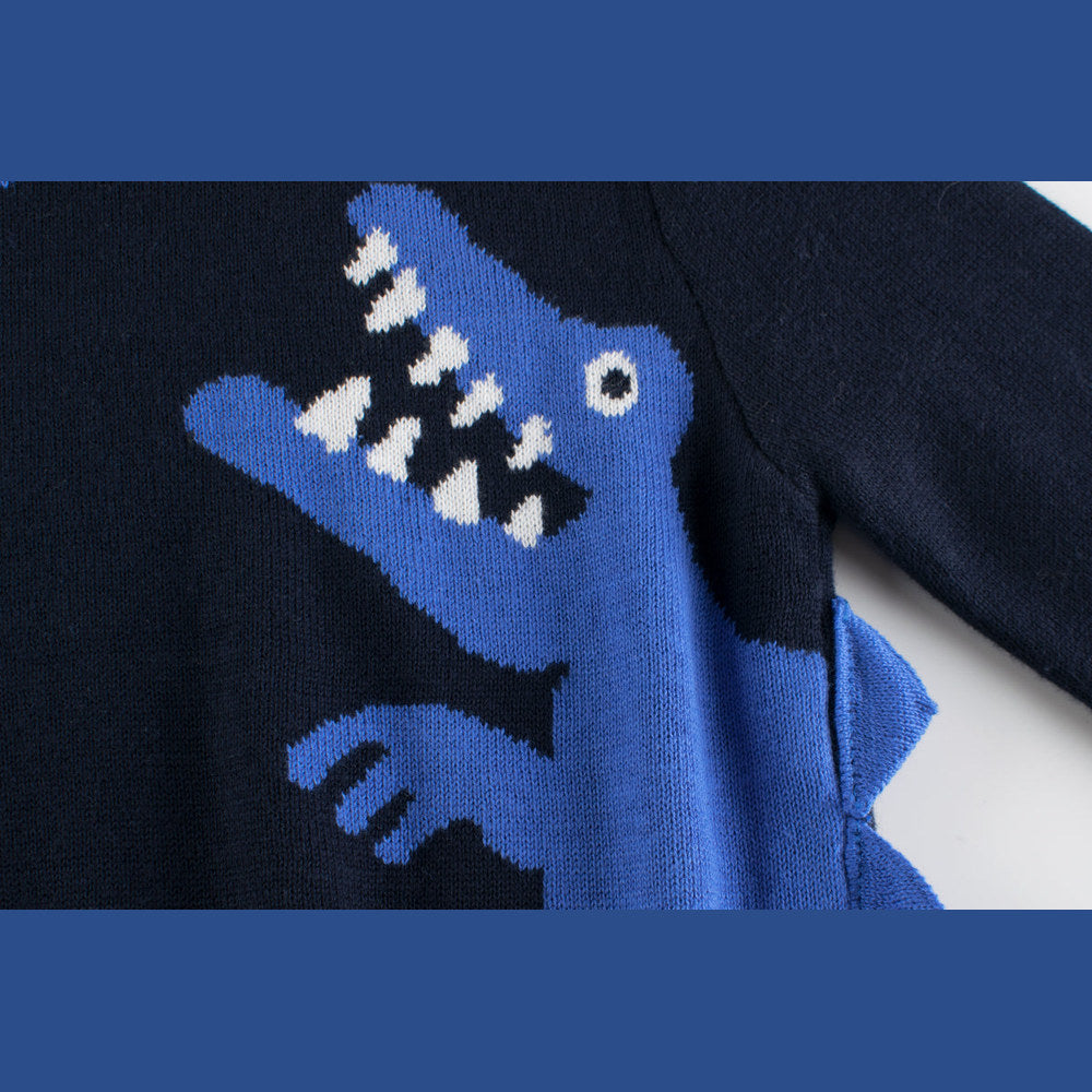 MyKids-USA® Boys Multi Color Contrast Dinosaur Pattern Round Collar Knit Sweater Outfit