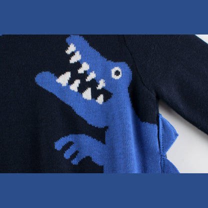 MyKids-USA® Boys Multi Color Contrast Dinosaur Pattern Round Collar Knit Sweater Outfit