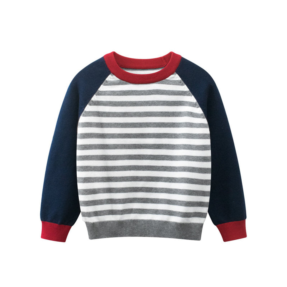 MyKids-USA® Boys Strips Contrast Colors Round Collar Knitwear