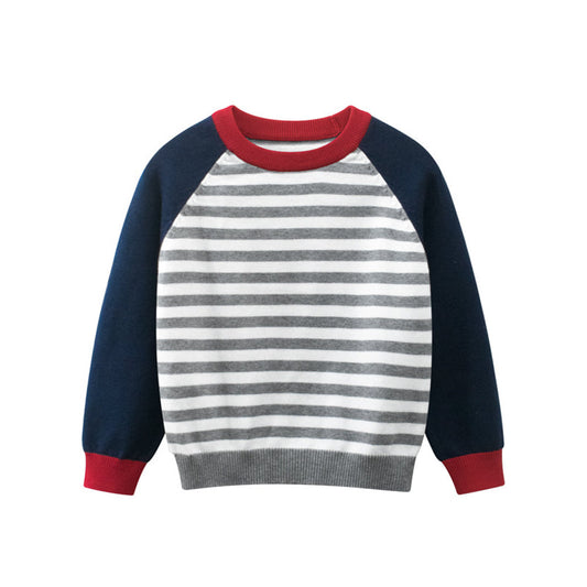 MyKids-USA® Boys Strips Contrast Colors Round Collar Knitwear