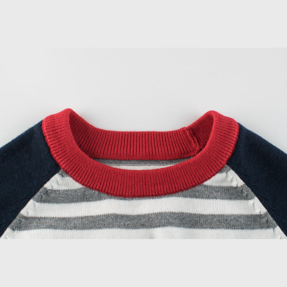 MyKids-USA® Boys Strips Contrast Colors Round Collar Knitwear