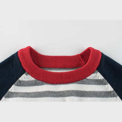 MyKids-USA® Boys Strips Contrast Colors Round Collar Knitwear